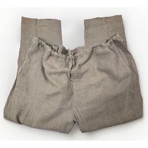 100% Linen Relax‎ Pants Mens 56X29 Beige Drawstring Vacation Resort Beach EUC